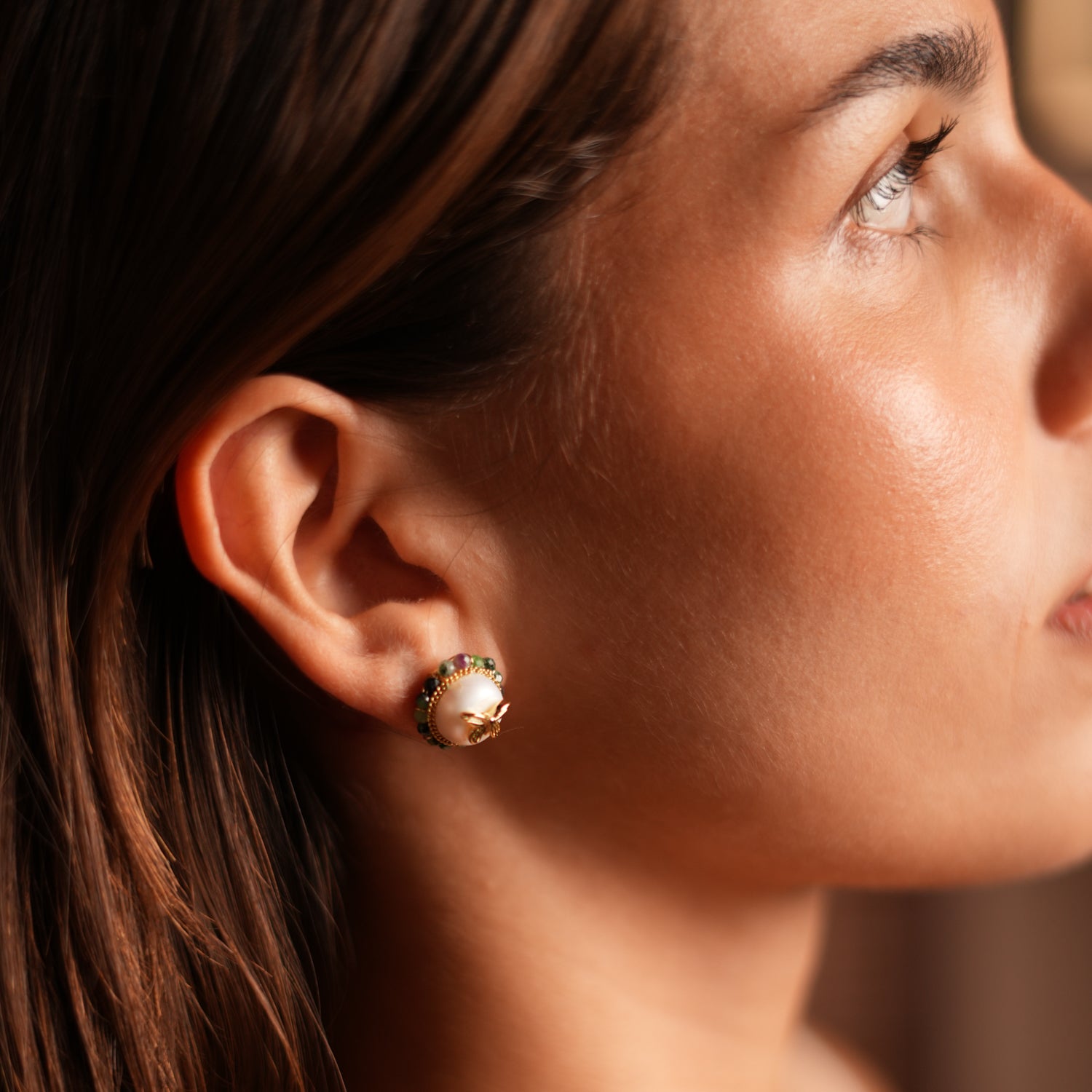 Green Jade and Pearl Earrings with Gold Butterfly for Timeless Romance and Sophistication
