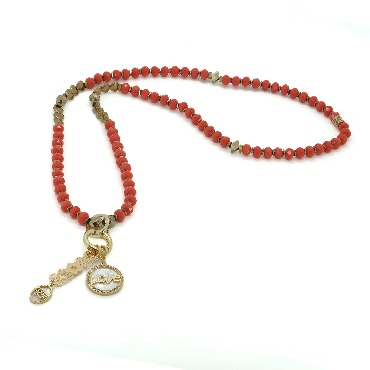 Spiritual Protection Necklace with Filigree Mom Pendant, Eye of Ra Charm, and Pearl Pendant for Mother's Day Celebration