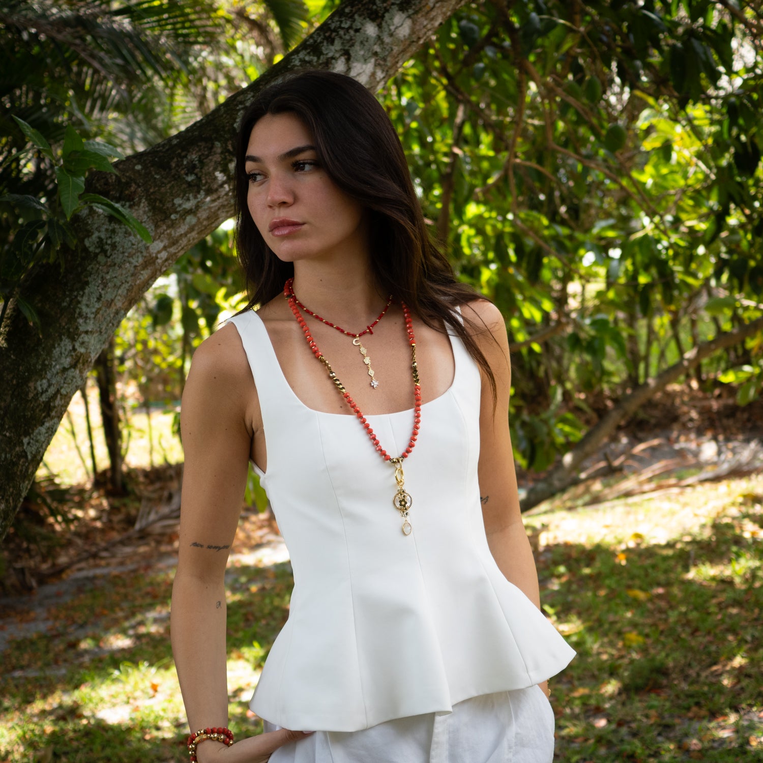 Handmade Journey of Love Necklace with Orange Crystal Beads, Gold Hematite, and Filigree Mom Pendant for Mother's Day