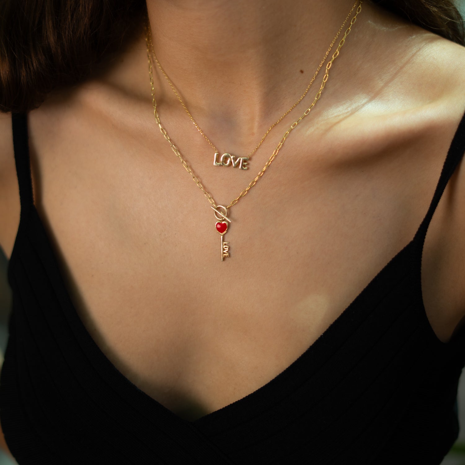 Key to Love Red Enamel Gold Necklace