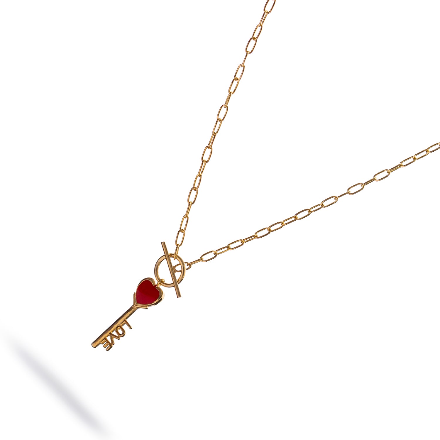 Key to Love Red Enamel Gold Necklace