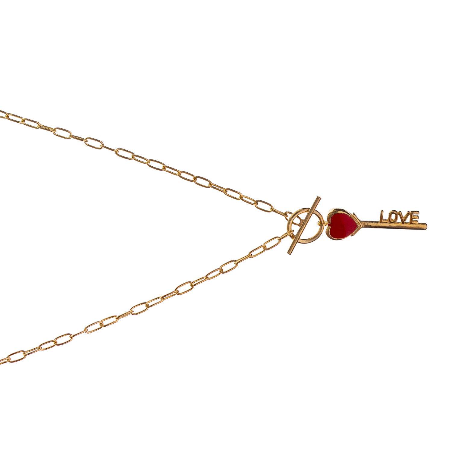 Key to Love Red Enamel Gold Necklace