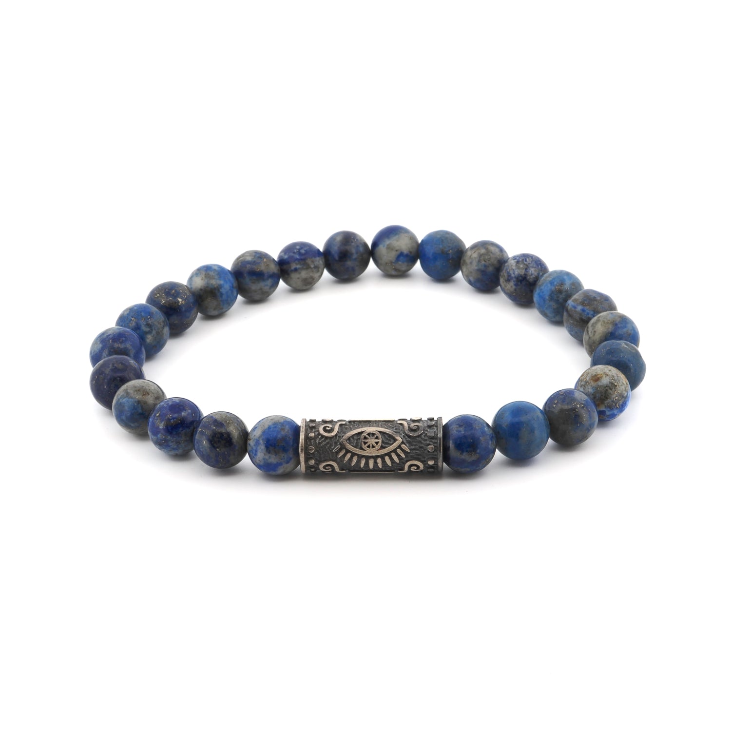 Lapis Lazuli & Sterling Silver Evil Eye Beaded Bracelet featuring deep blue lapis lazuli stones and a silver Evil Eye charm.