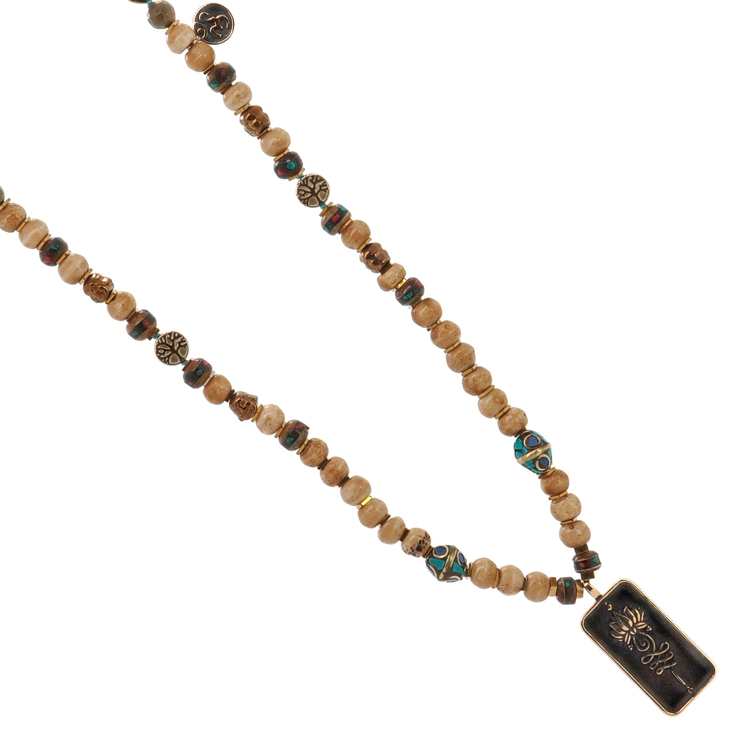 Self-Love and Spiritual Awakening Necklace with Bronze Lotus Pendant and Nepal Meditation Beads