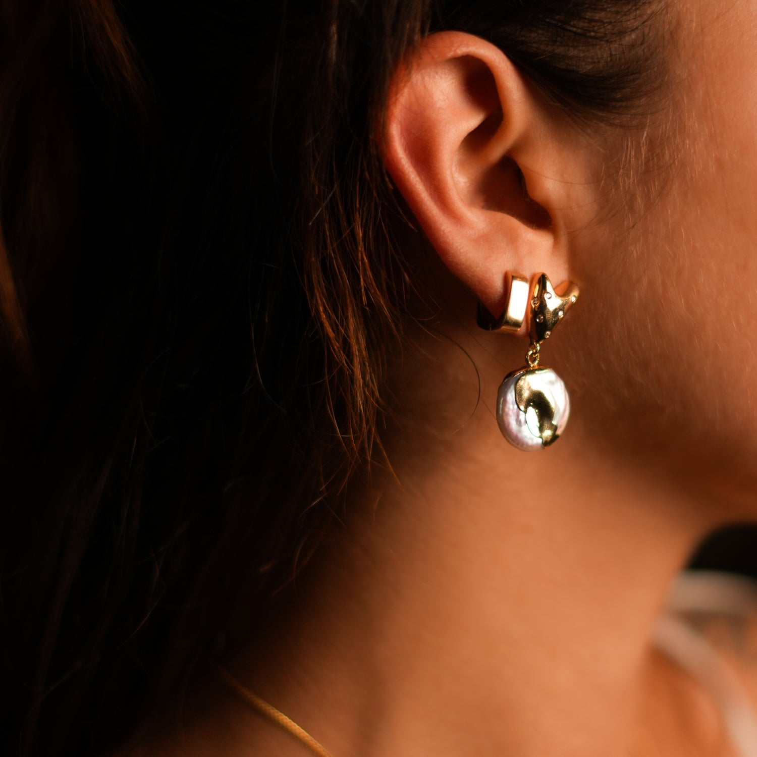 Gold Melted Heart Earrings with Pearl Drop for a Perfect Blend of Romance and Luxury