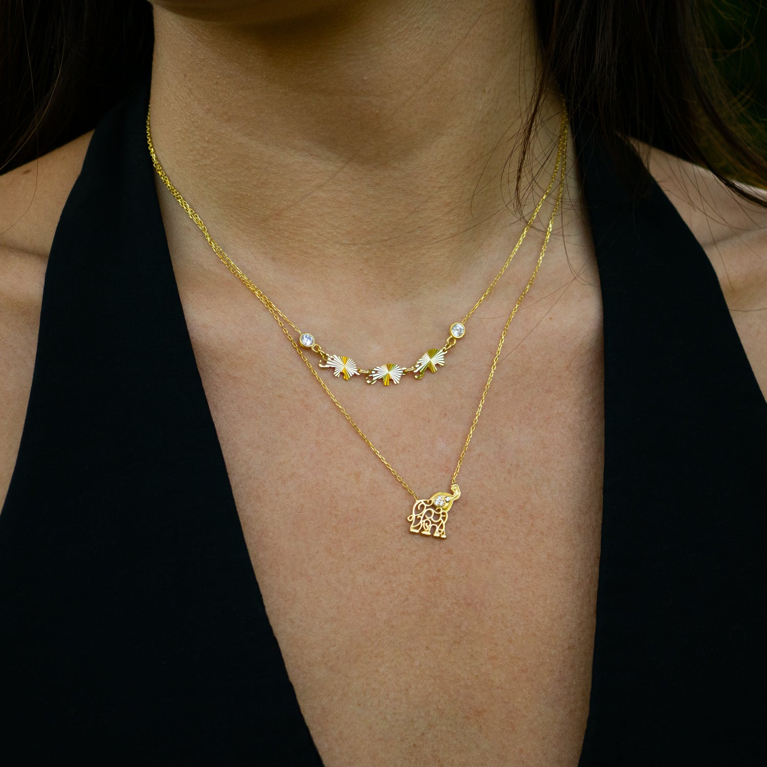 Lucky Charm Filigree Elephant Gold Necklace