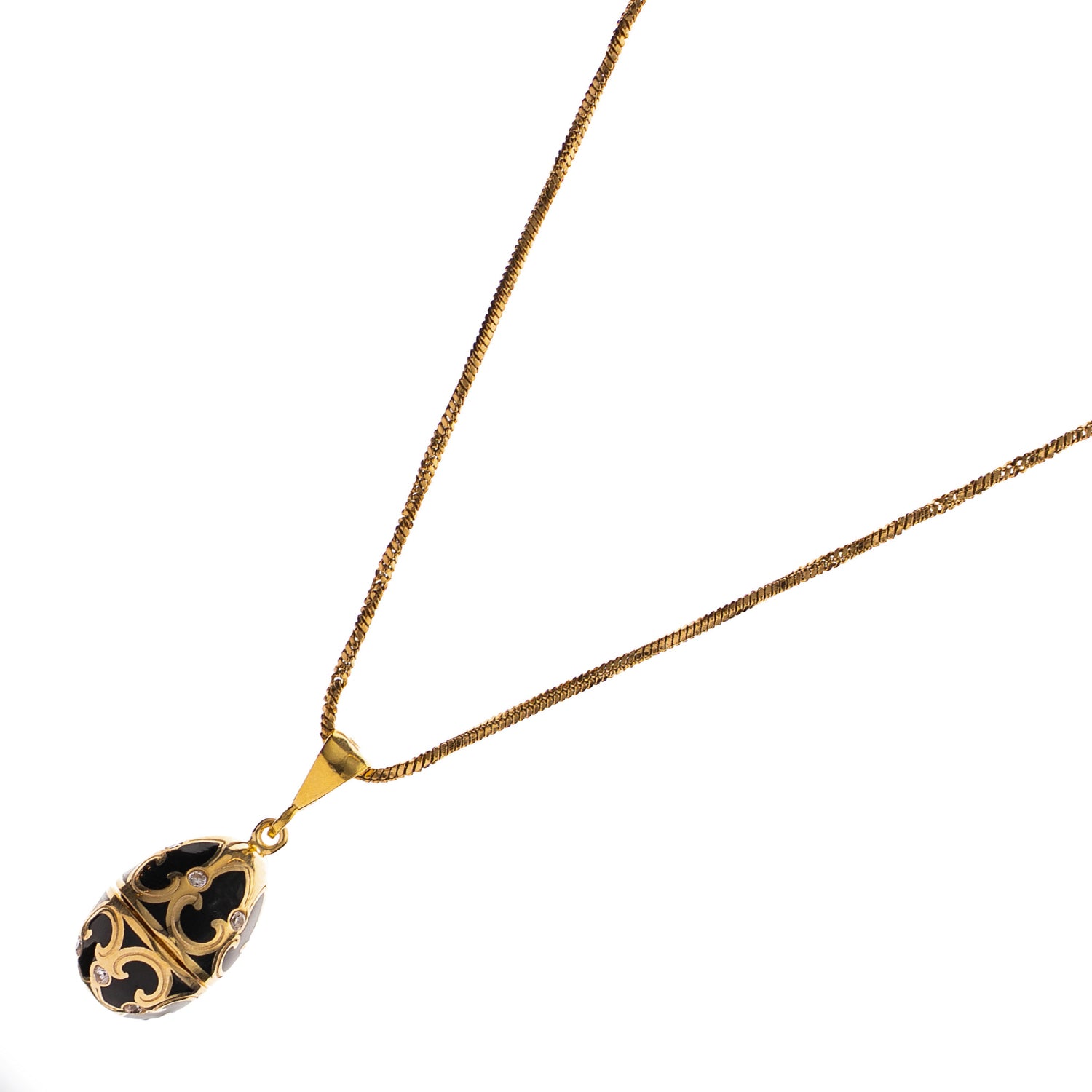 Lucky Clover Black Enamel Egg Gold Necklace