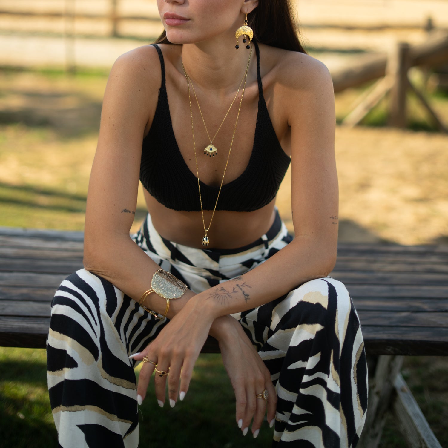 Lucky Clover Black Enamel Egg Gold Necklace