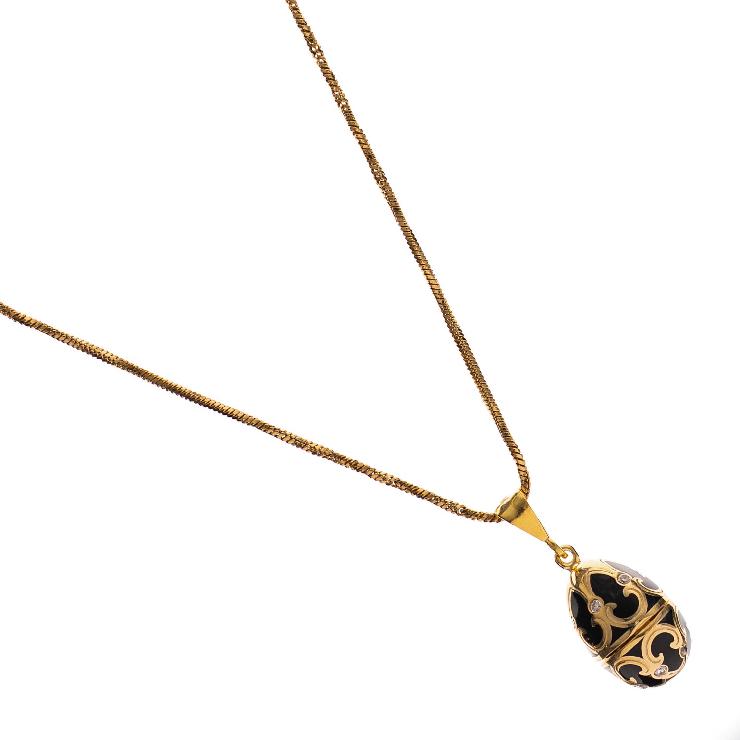 Lucky Clover Black Enamel Egg Gold Necklace