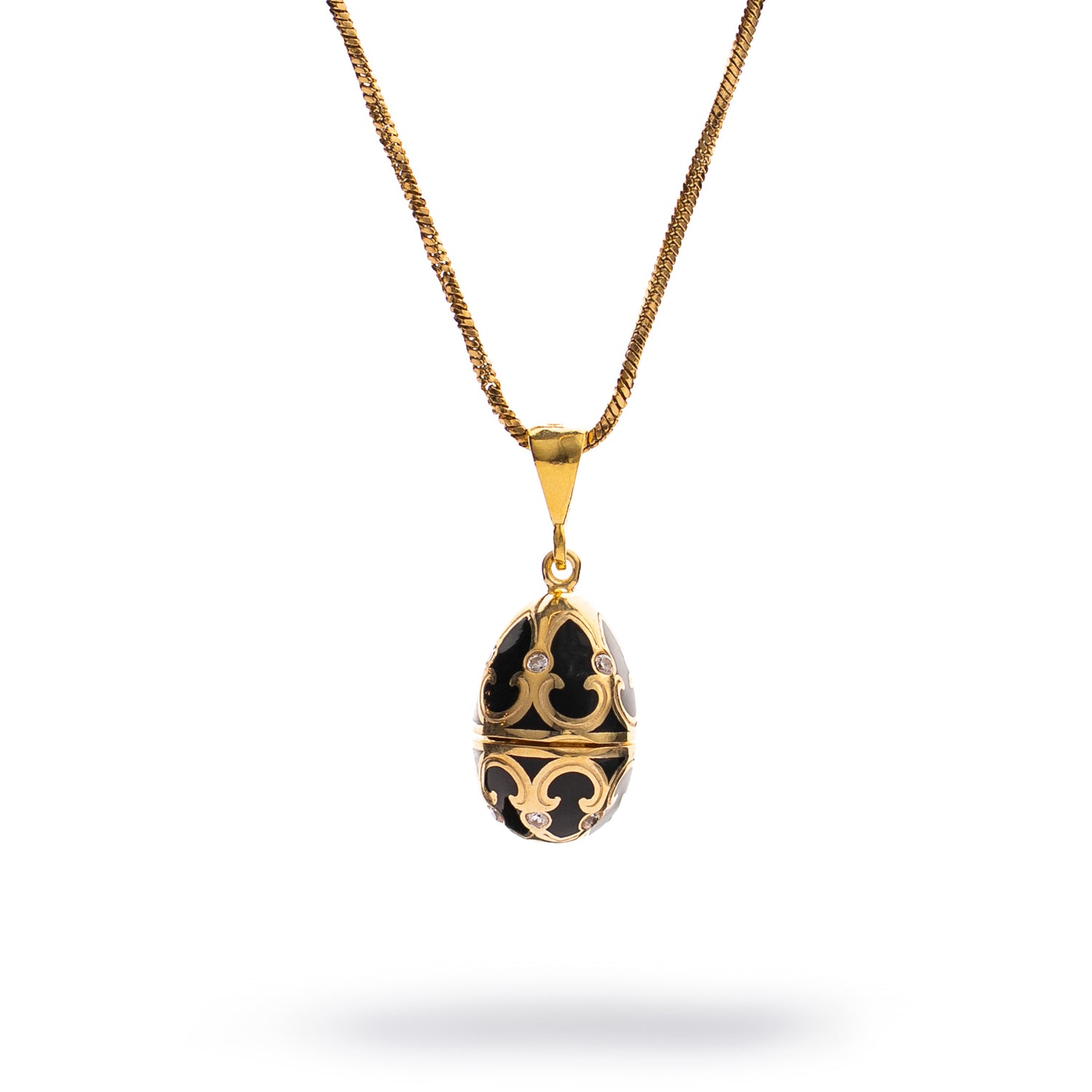 Lucky Clover Black Enamel Egg Gold Necklace