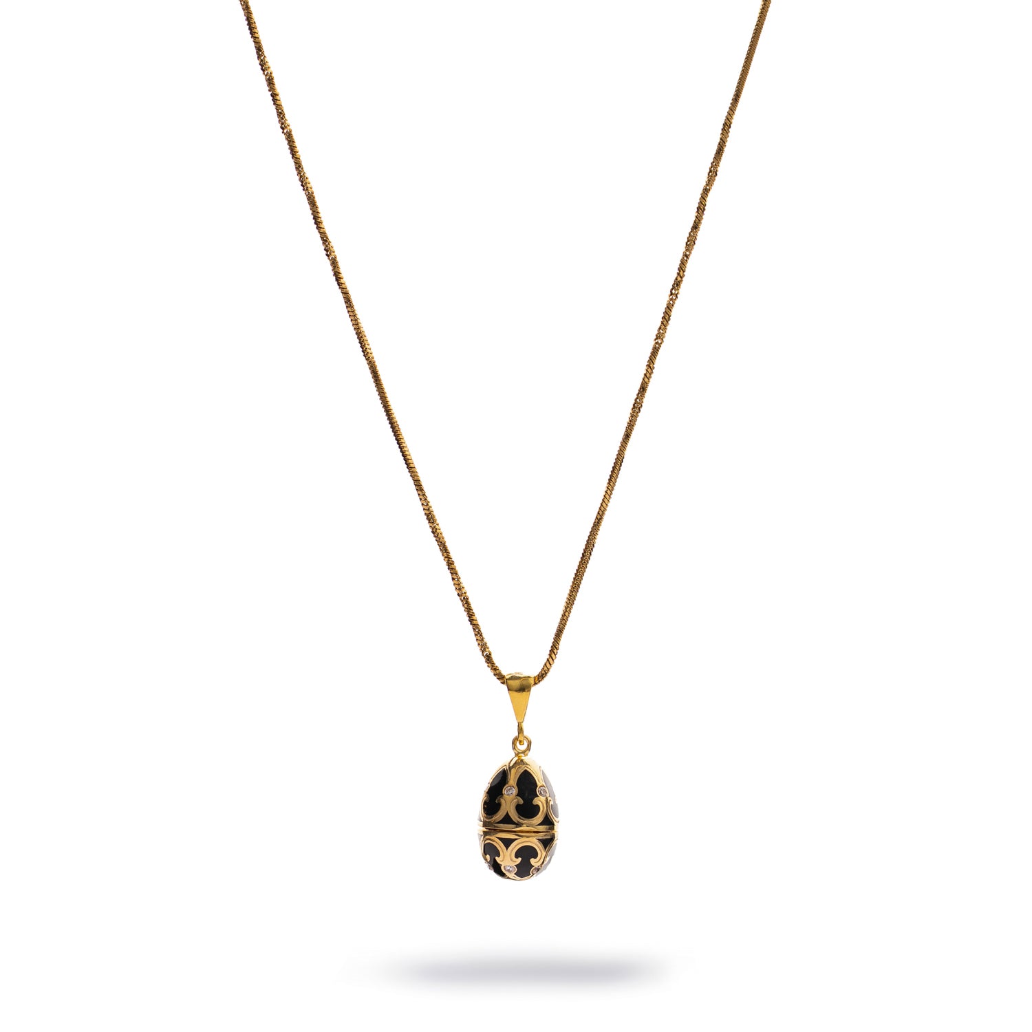 Lucky Clover Black Enamel Egg Gold Necklace