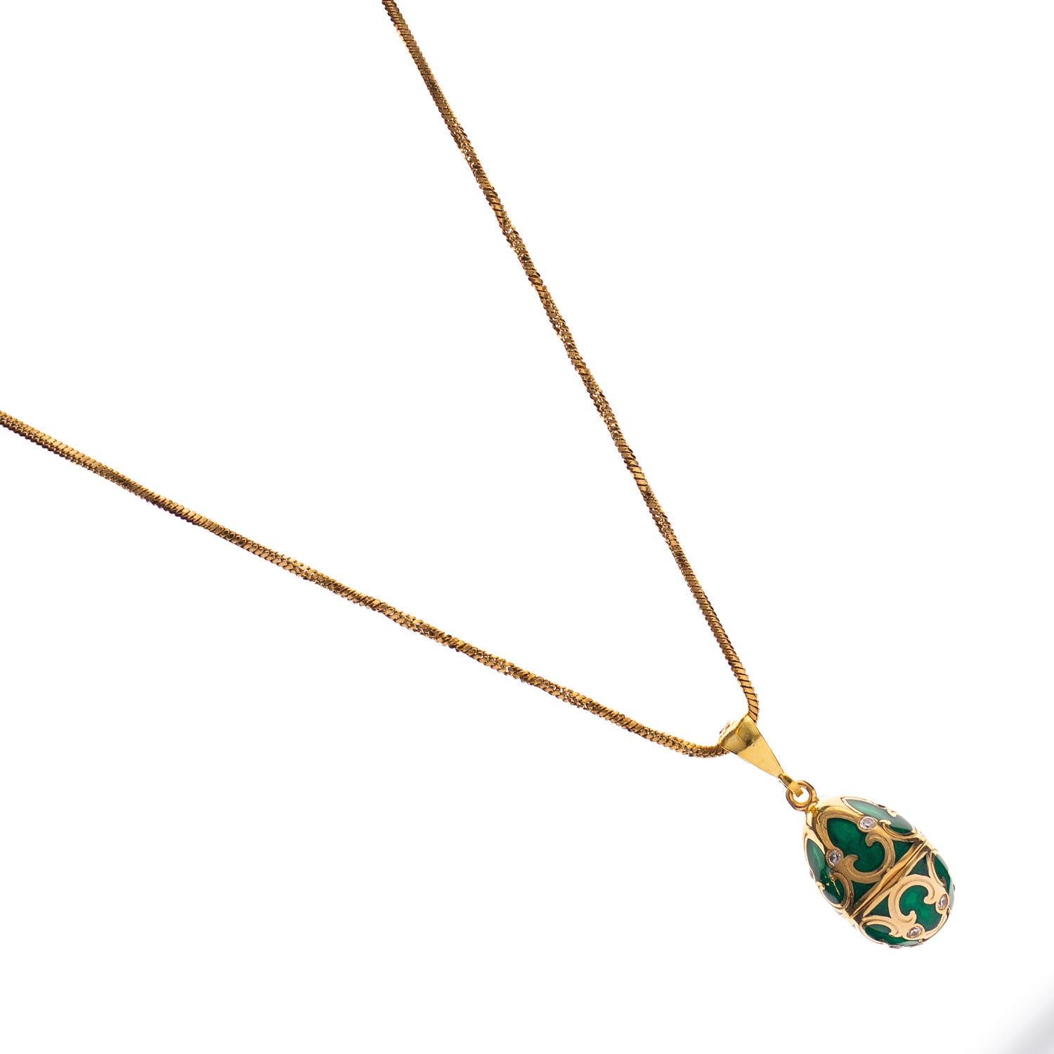 Lucky Clover Green Enamel Egg Gold Necklace