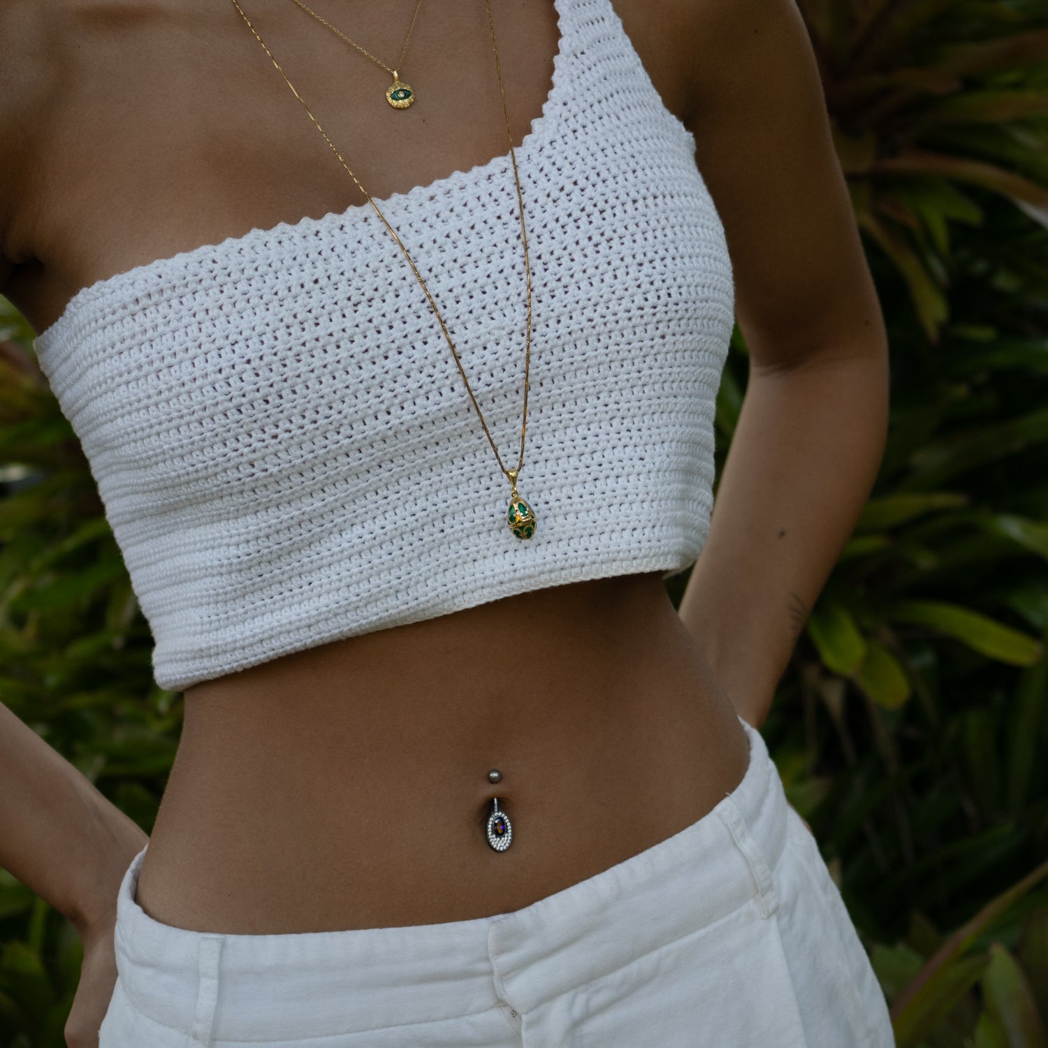 Lucky Clover Green Enamel Egg Gold Necklace