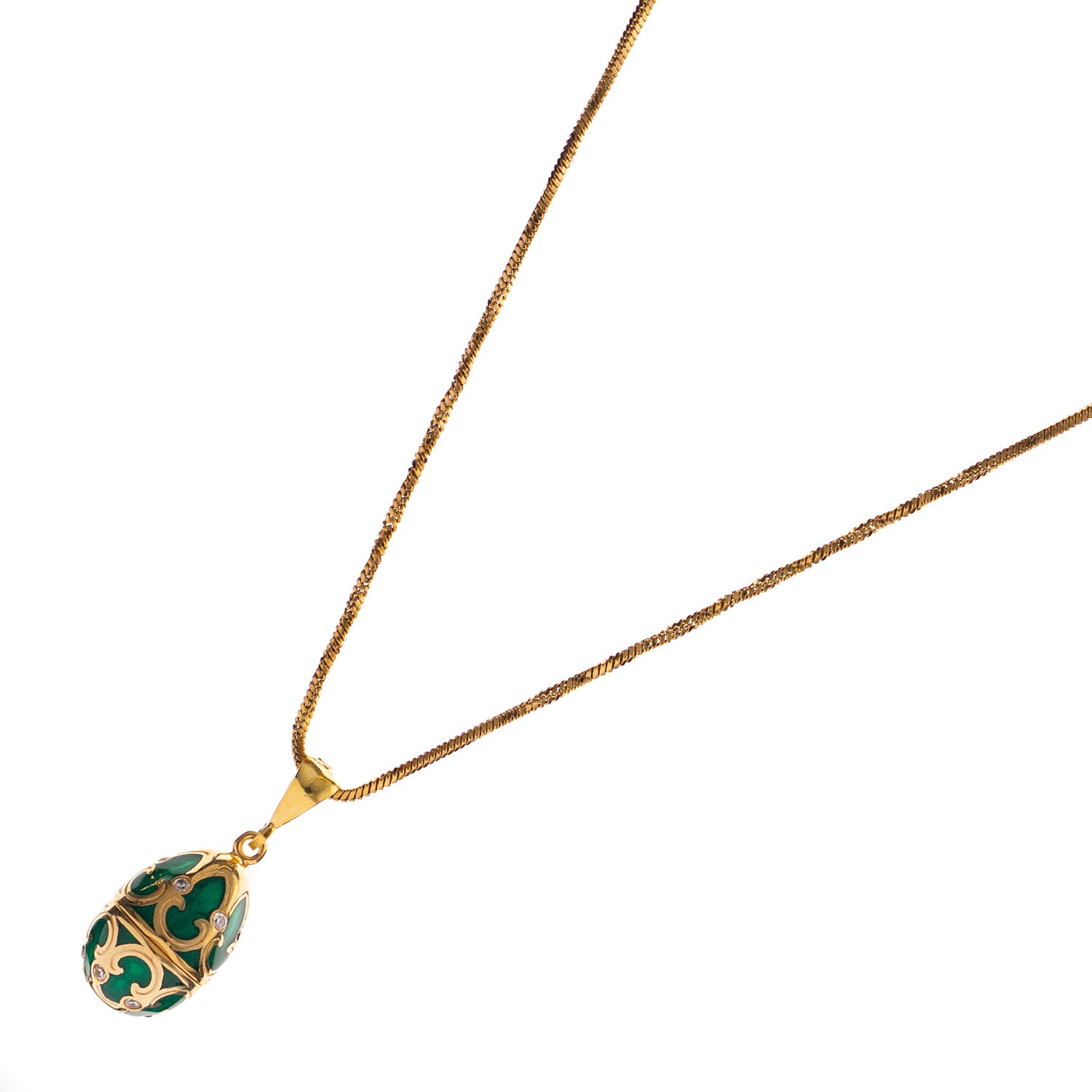 Lucky Clover Green Enamel Egg Gold Necklace