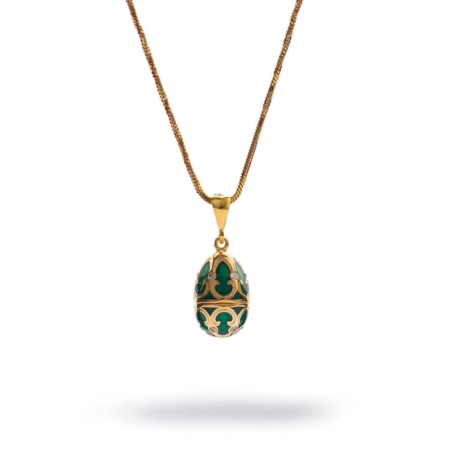 Lucky Clover Green Enamel Egg Gold Necklace