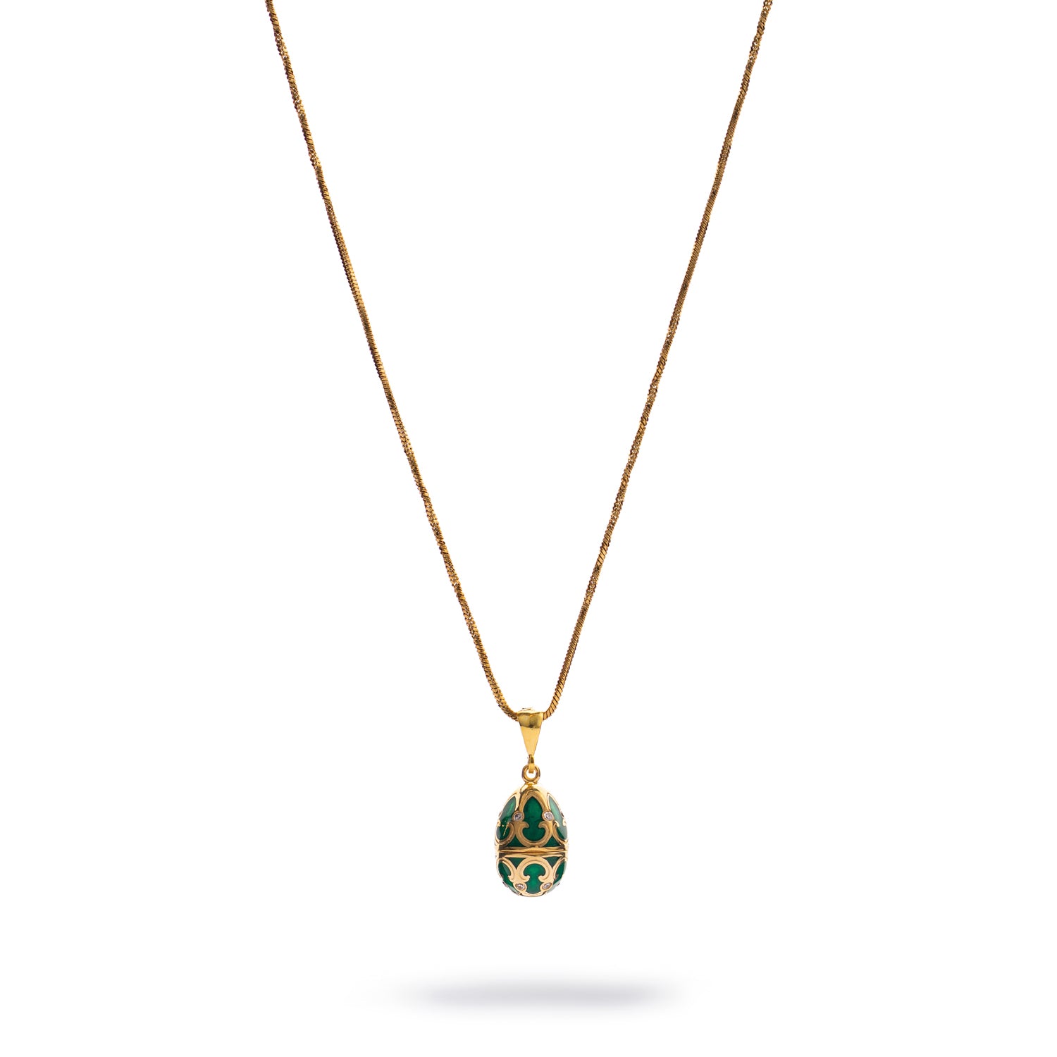 Lucky Clover Green Enamel Egg Gold Necklace