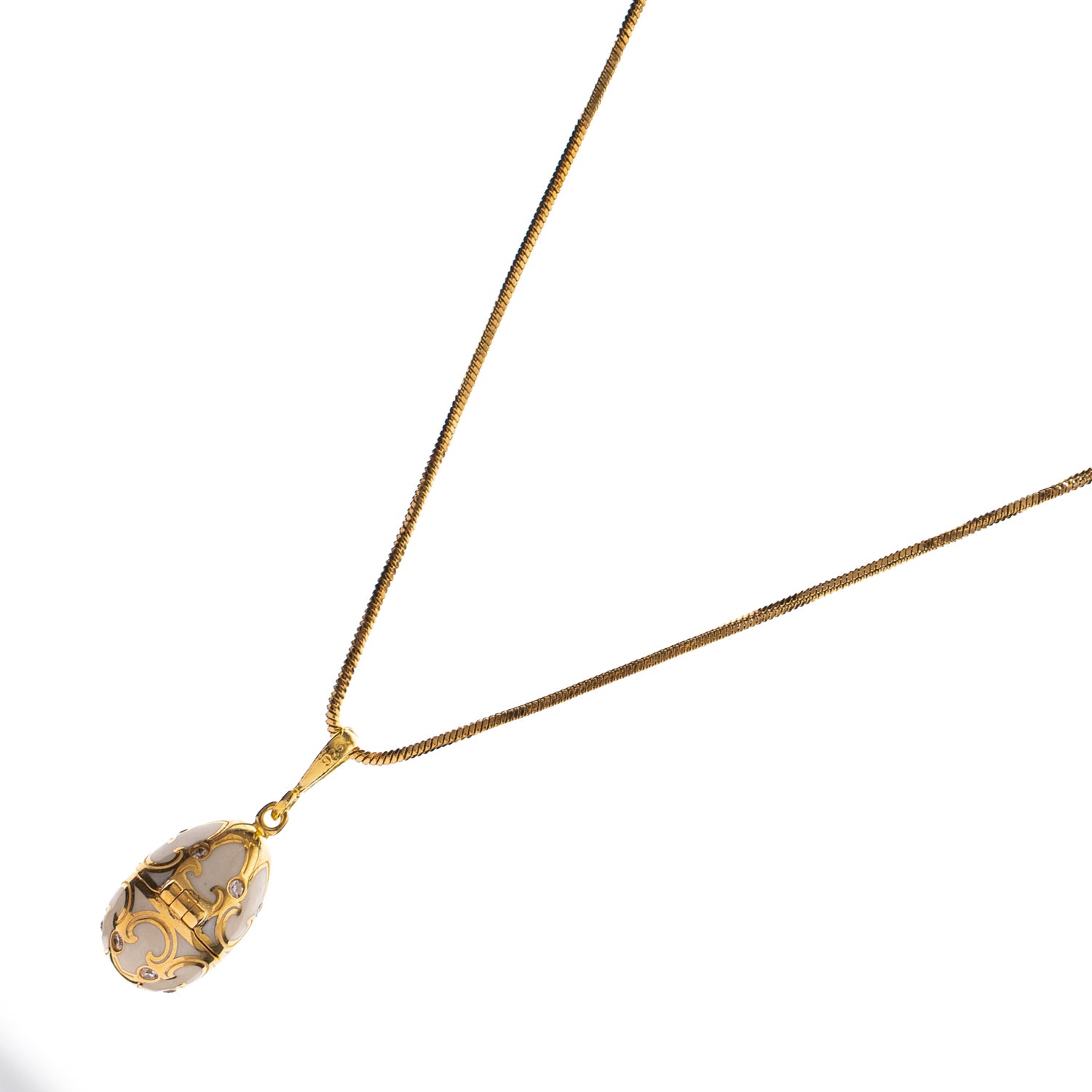Lucky Clover White Enamel Egg Gold Necklace