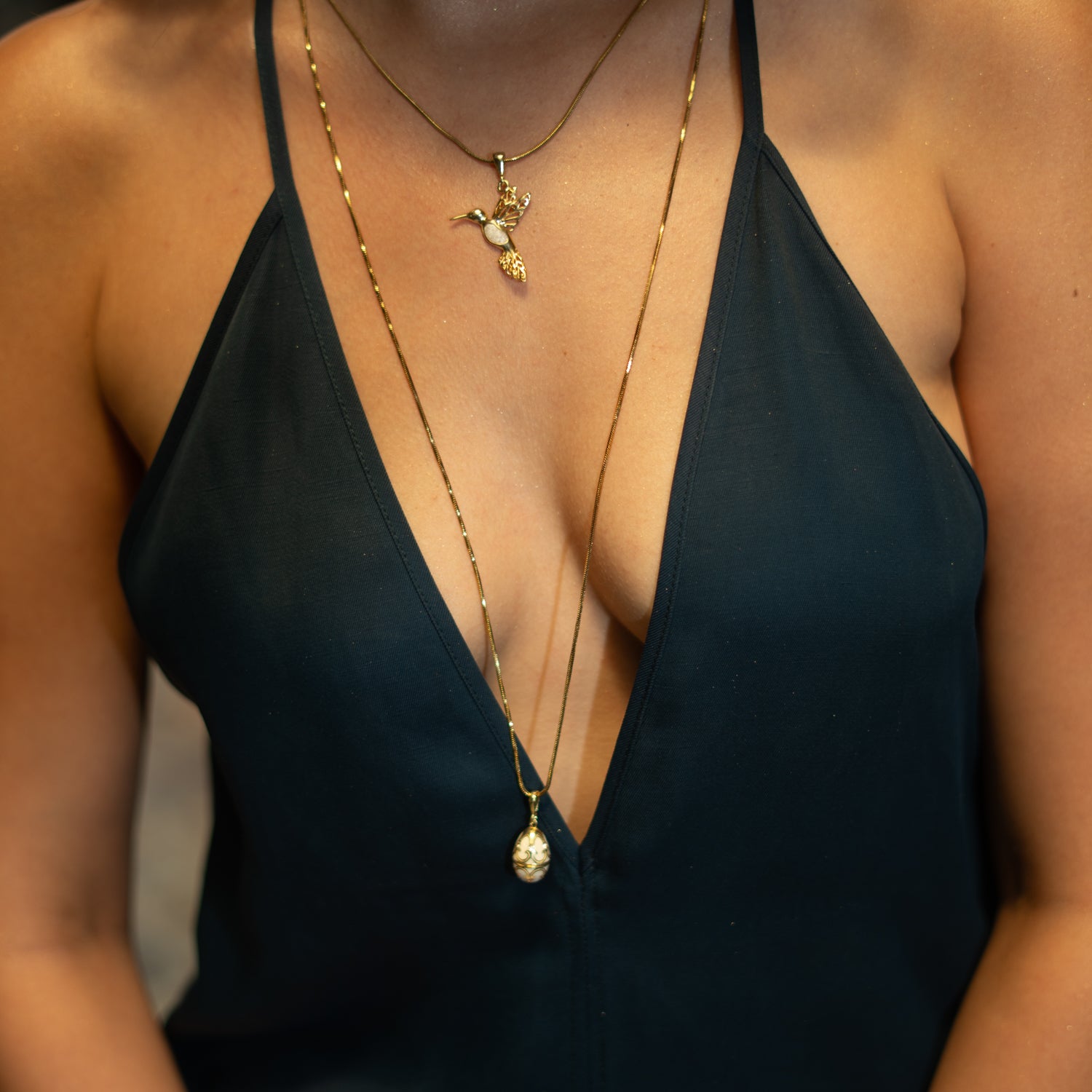 Lucky Clover White Enamel Egg Gold Necklace