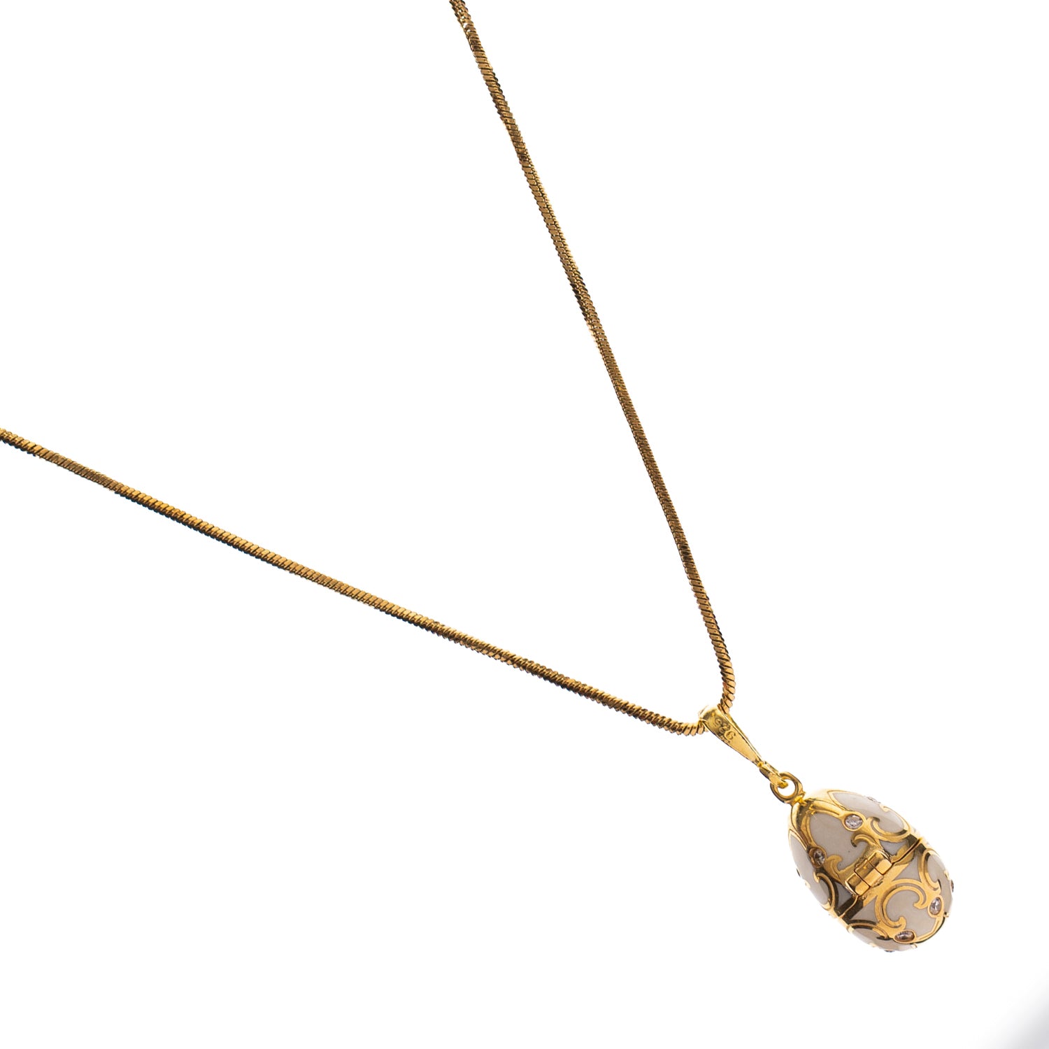Lucky Clover White Enamel Egg Gold Necklace