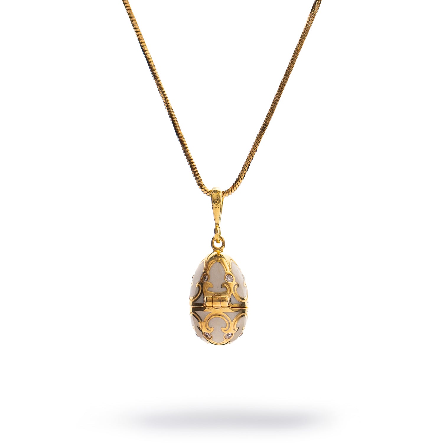 Lucky Clover White Enamel Egg Gold Necklace