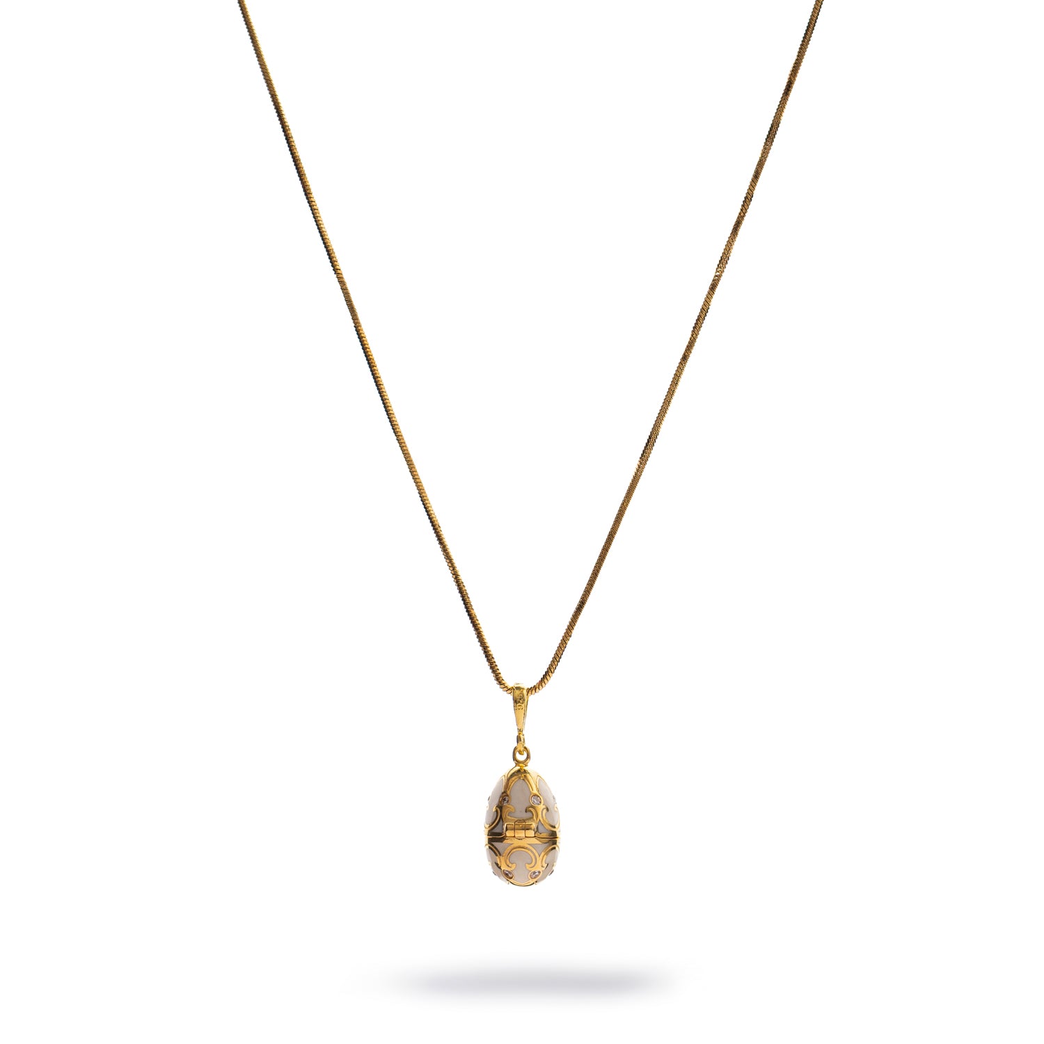 Lucky Clover White Enamel Egg Gold Necklace