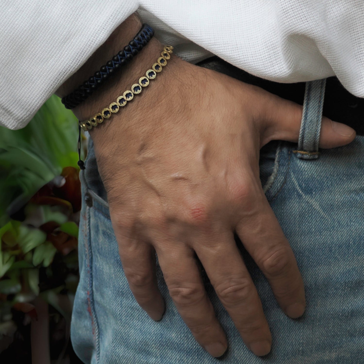 Chic Lucky Elephant Bracelet featuring blue jewelry rope and protective gold elephant charms.