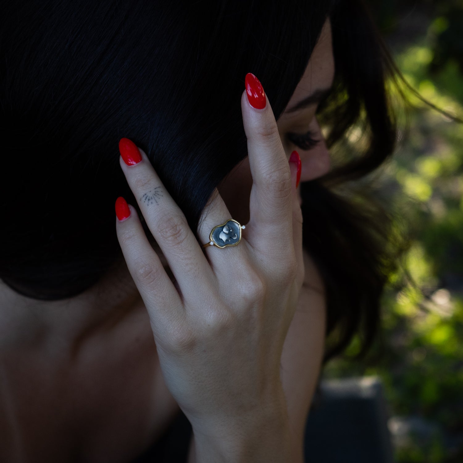 Lucky Elephant Sterling Silver Adjustable Signet Ring