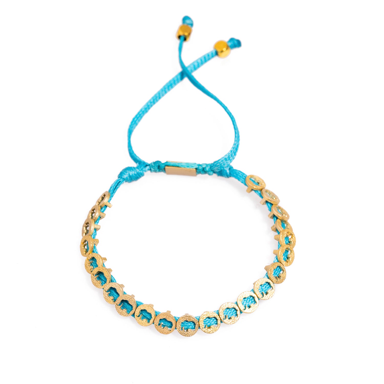 Turquoise String Bracelet with Gold-Plated Elephant Charms for Protection and Health