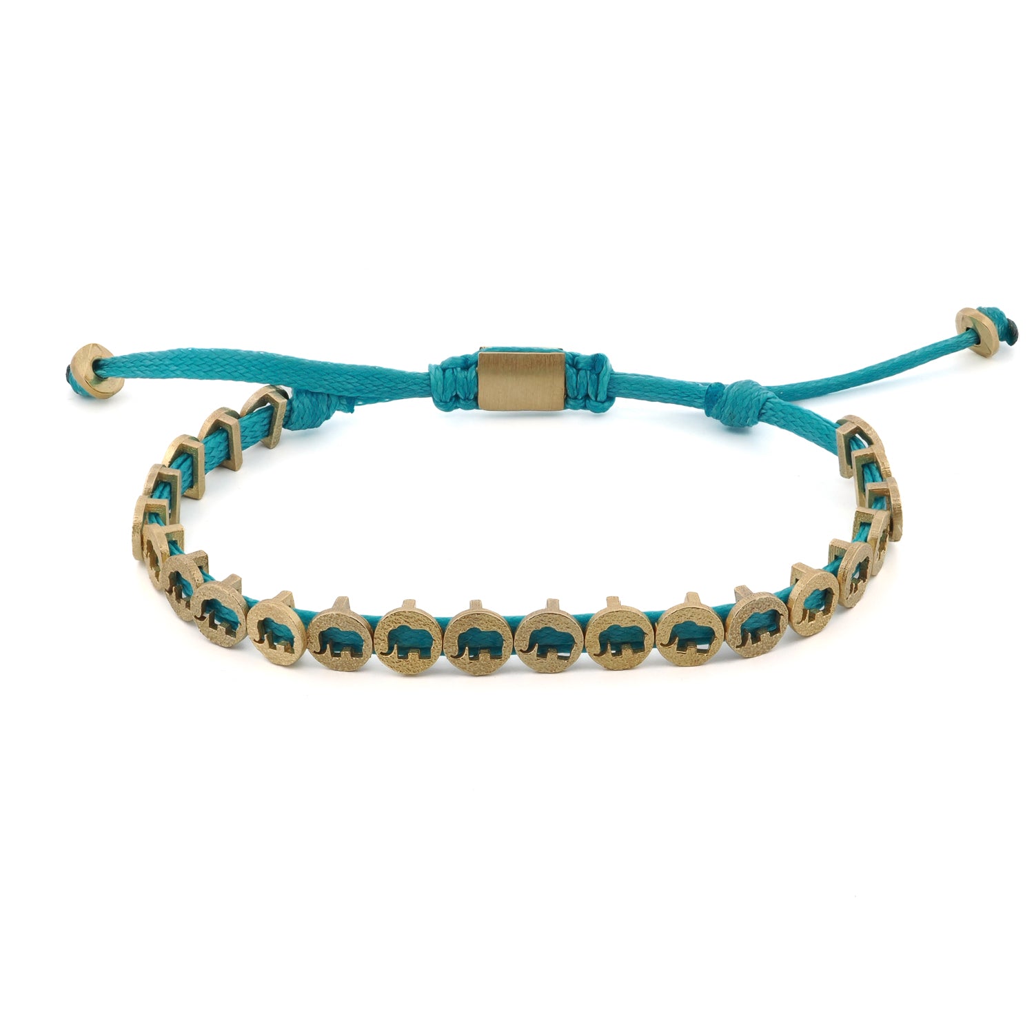 Lucky Elephant Turquoise Woven Bracelet with 18k Gold-Plated Brass Charms