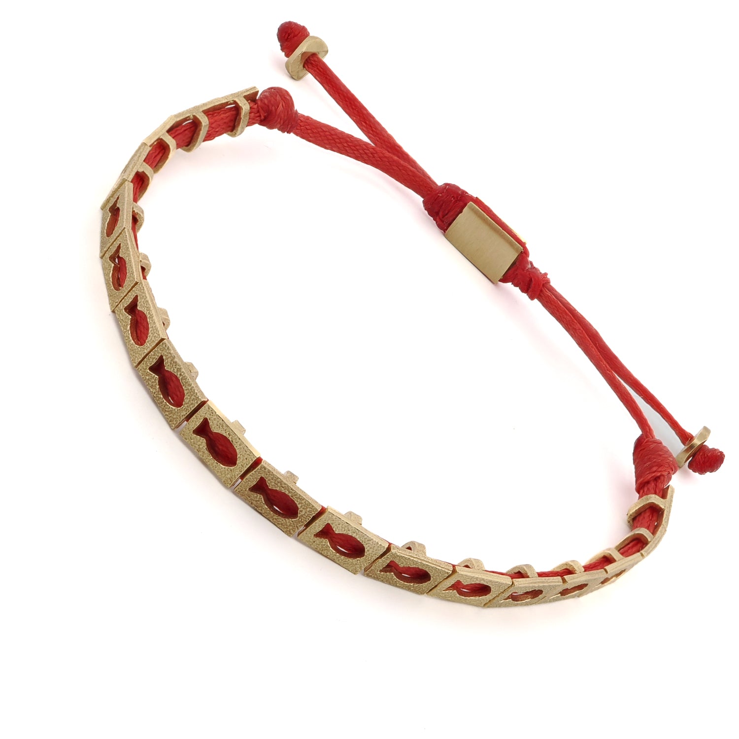 Adjustable Prosperity Bracelet with Red Rope and Gold-Plated Fish Charms