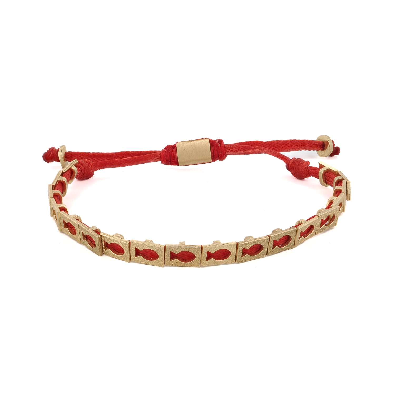 Lucky Fish Red Woven Bracelet with 18k Gold-Plated Brass Charms