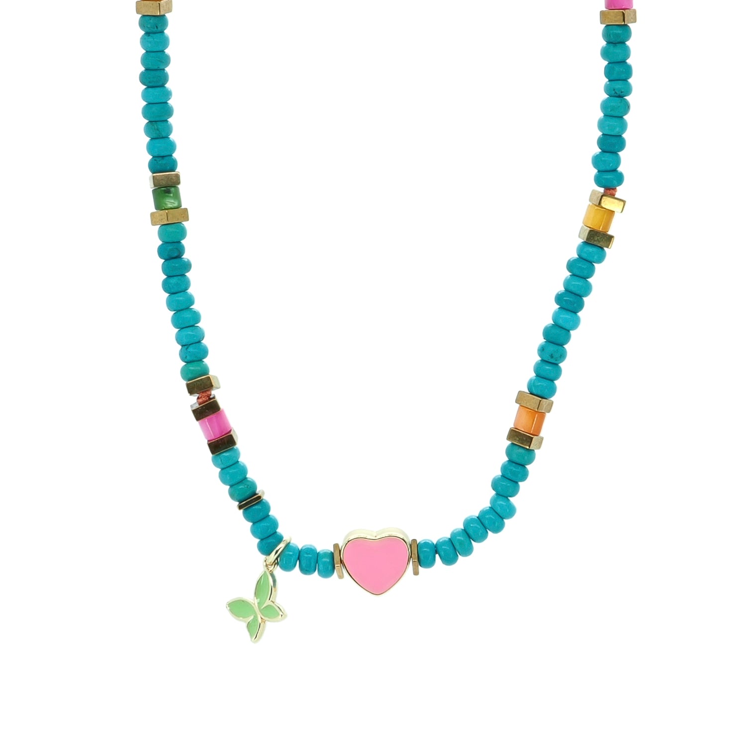 Lucky Heart & Butterfly Turquoise Charm Necklace
