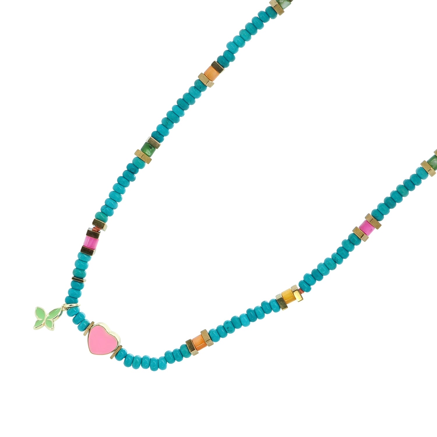 Lucky Heart & Butterfly Turquoise Charm Necklace