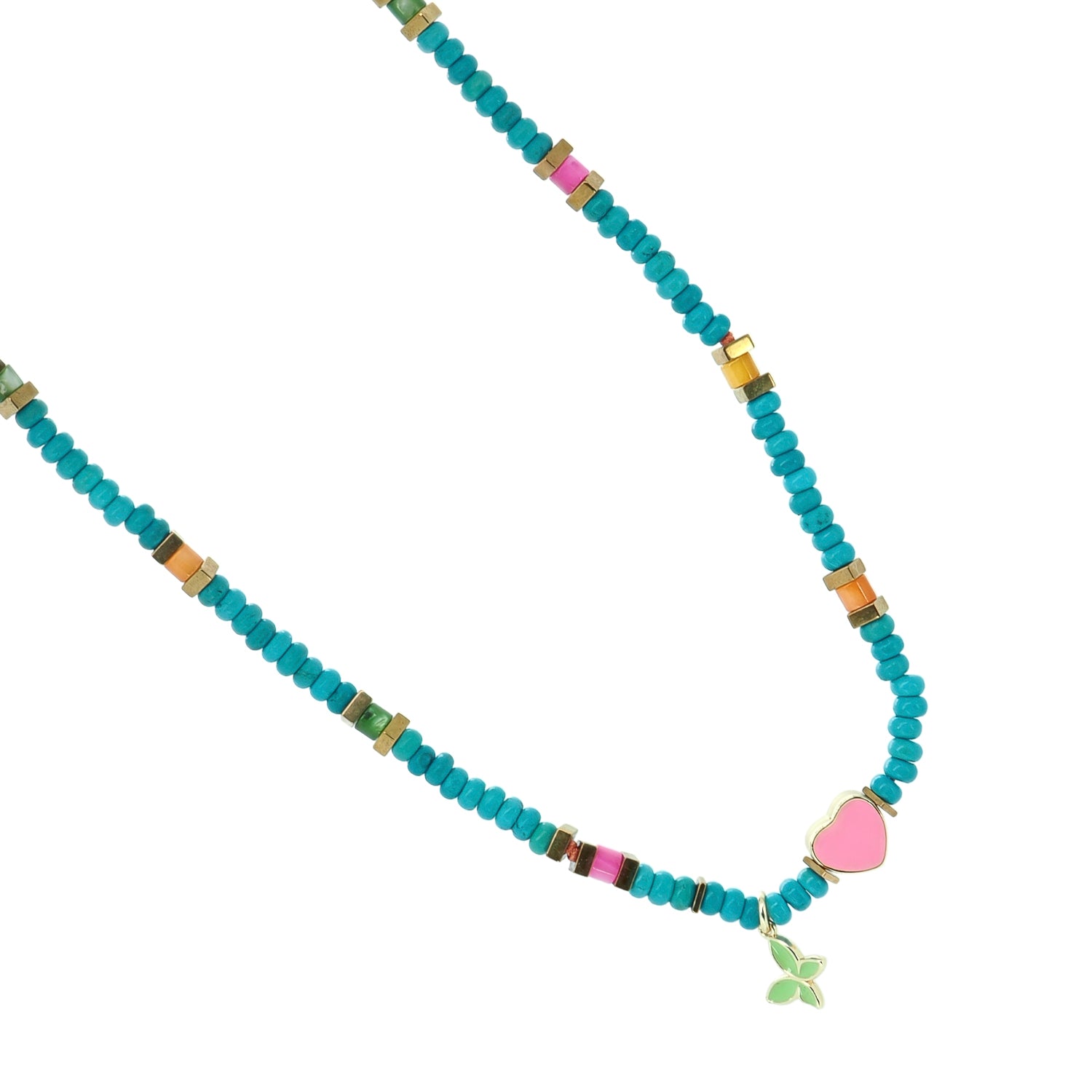 Lucky Heart & Butterfly Turquoise Charm Necklace