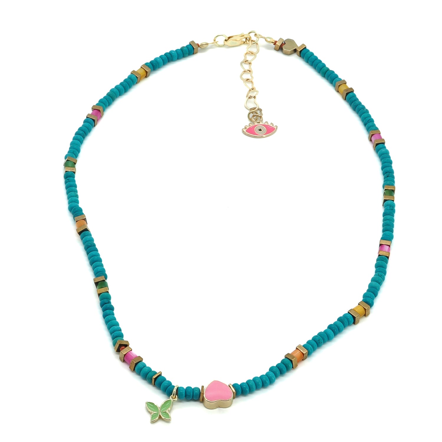 Lucky Heart & Butterfly Turquoise Charm Necklace