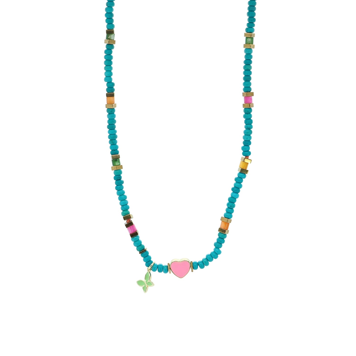 Lucky Heart & Butterfly Turquoise Charm Necklace