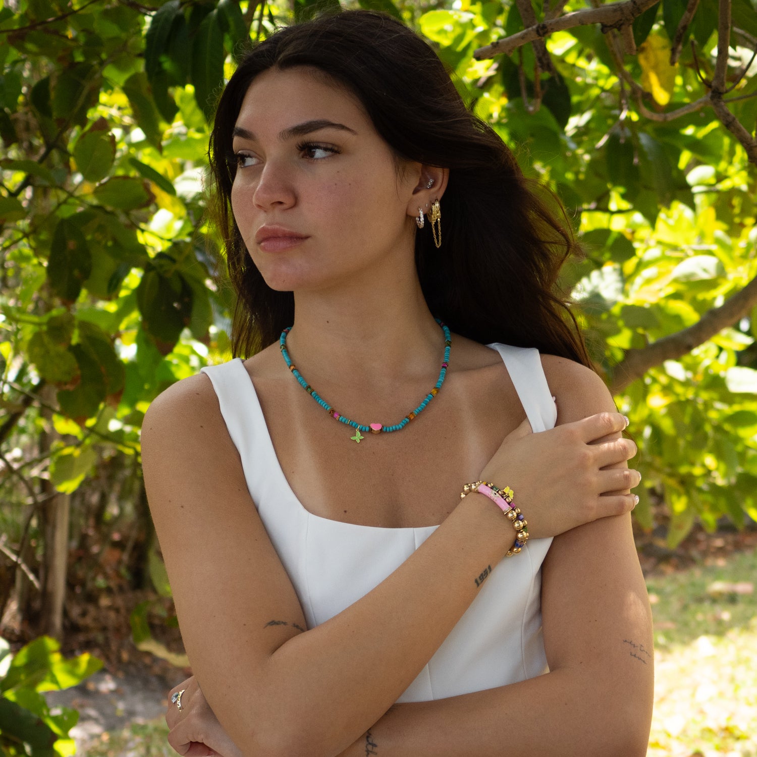Lucky Heart & Butterfly Turquoise Charm Necklace