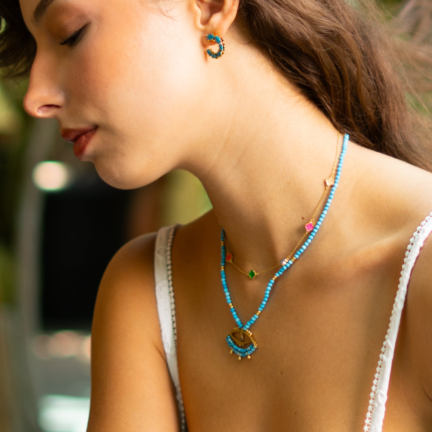 Lucky Vibes Rainbow Clover Enamel Necklace