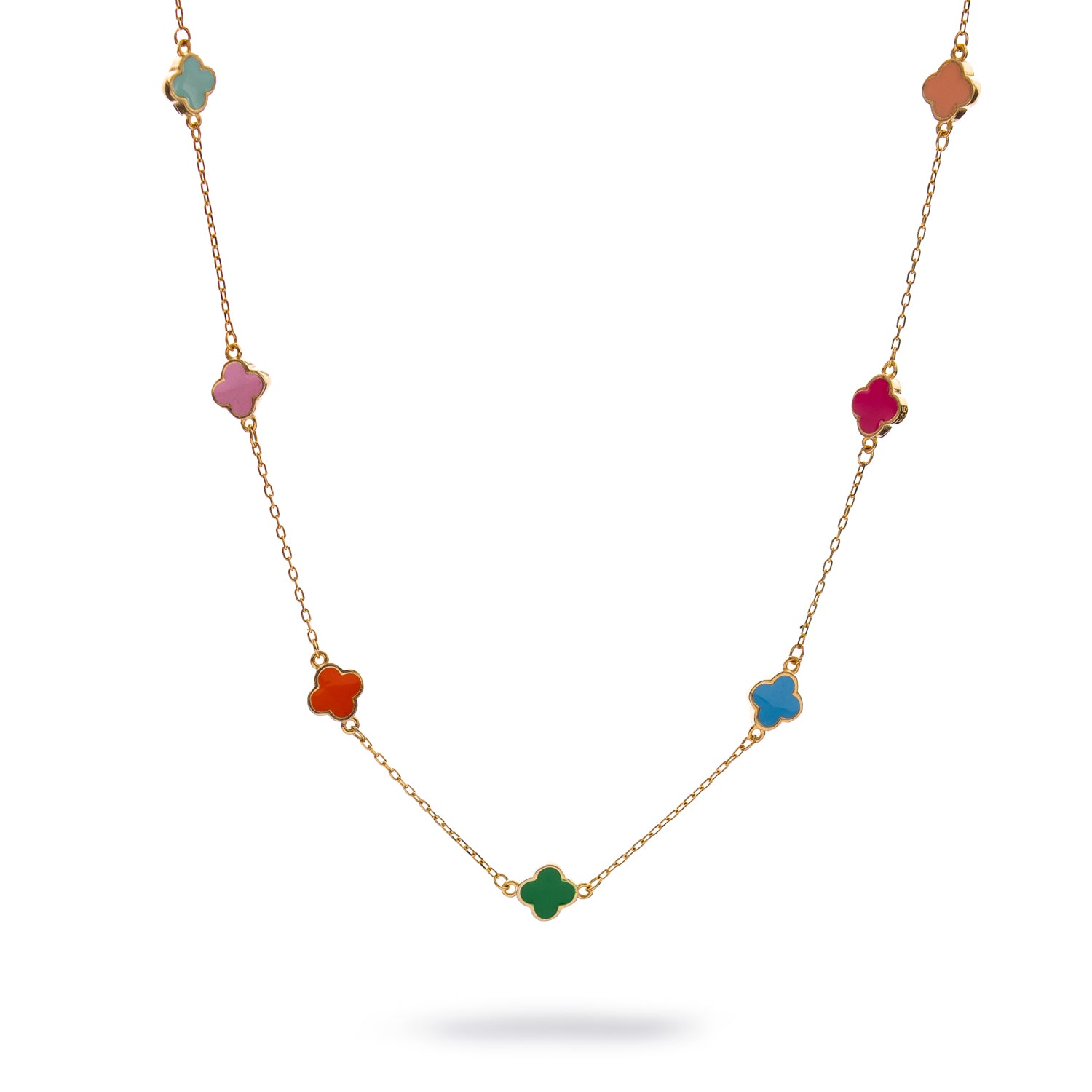 Lucky Vibes Rainbow Clover Enamel Necklace