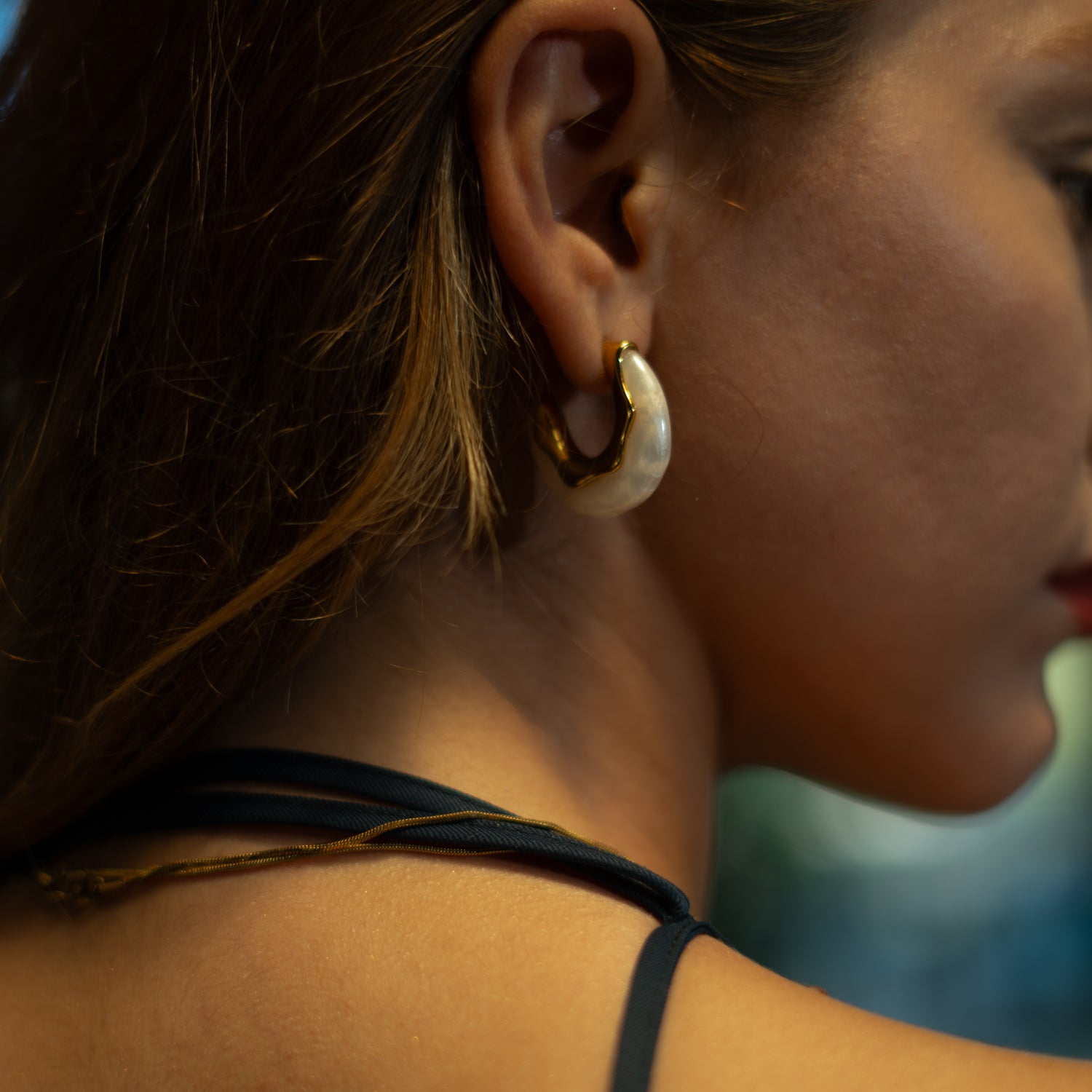 Luminous Wave Resin & Gold Hoop Earrings