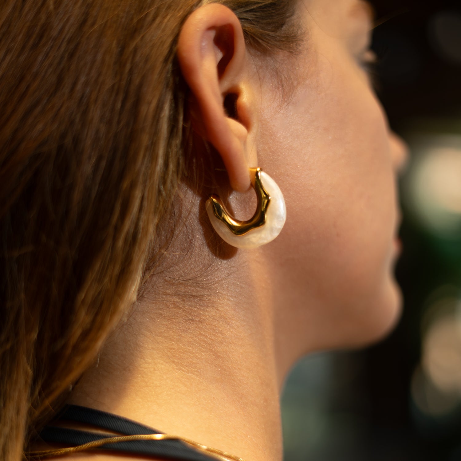 Luminous Wave Resin & Gold Hoop Earrings