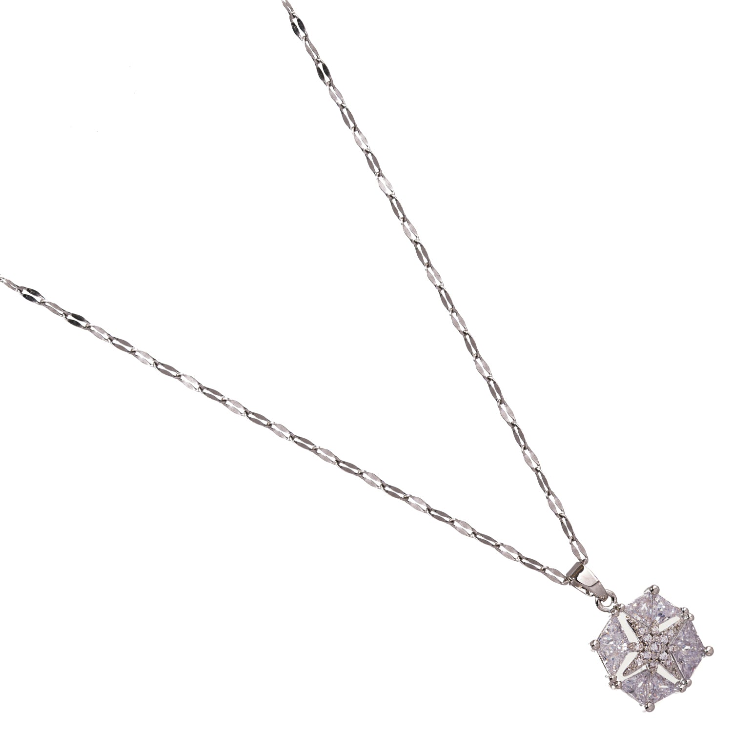 CZ Diamond-Accented Guiding Star Necklace in Stainless Steel for a Stylish and Meaningful Statement