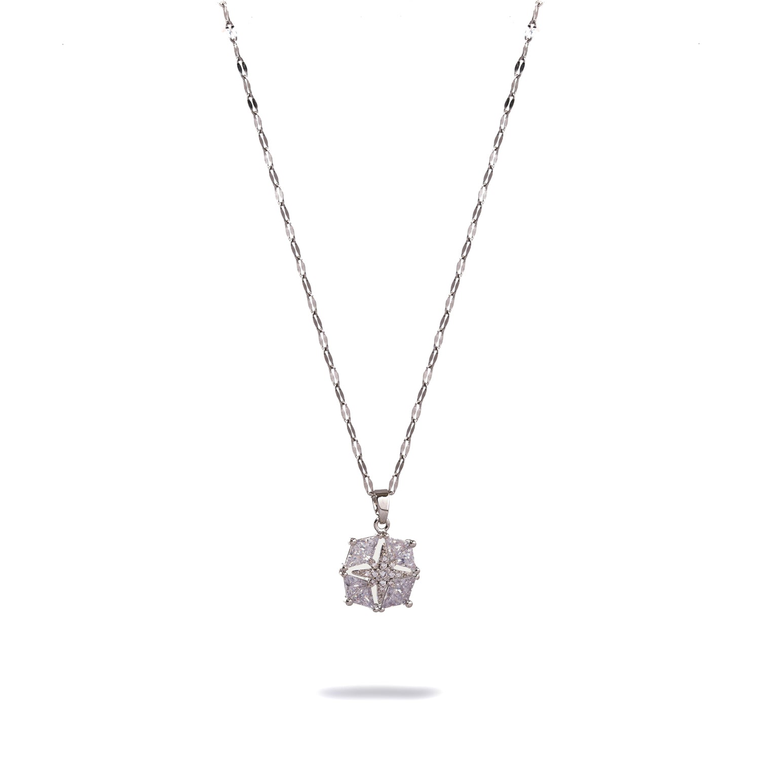 Handcrafted Silver Stainless Steel Necklace with Diamond-Accented Star Pendant for Elegant Guidance