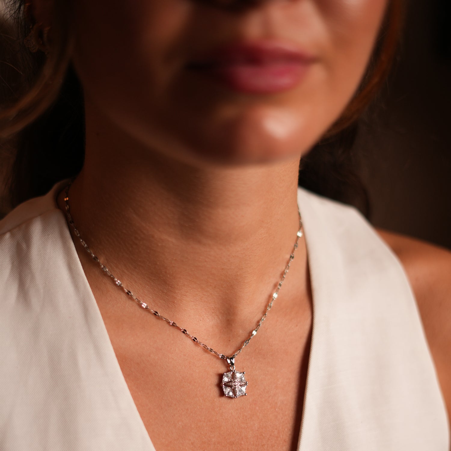 Gold-Finished Stainless Steel Necklace with Sparkling CZ Diamonds and Guiding Star for Hope and Direction