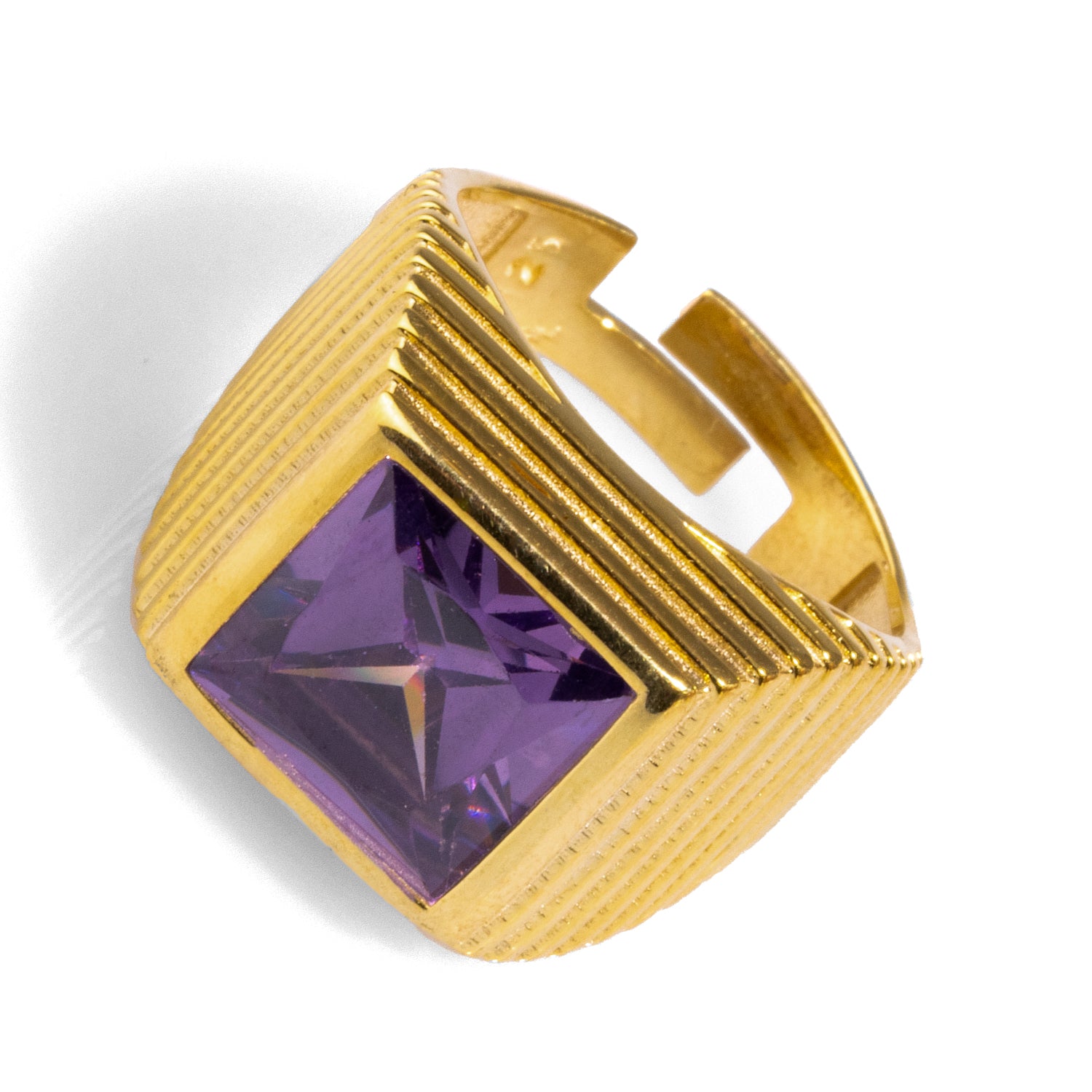 18K Gold-Plated Amethyst Signet Ring with Chunky Gold Vermeil Band for Protection and Style