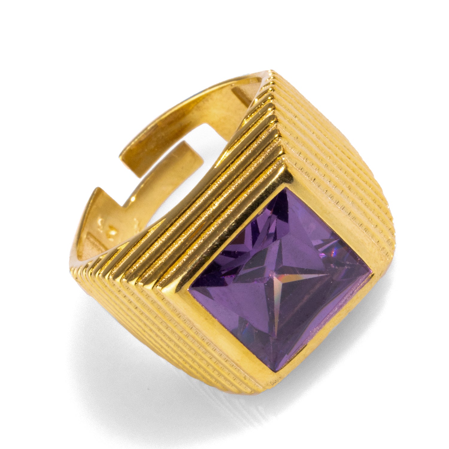 Adjustable Majestic Amethyst & Gold Vermeil Signet Ring with Healing Properties