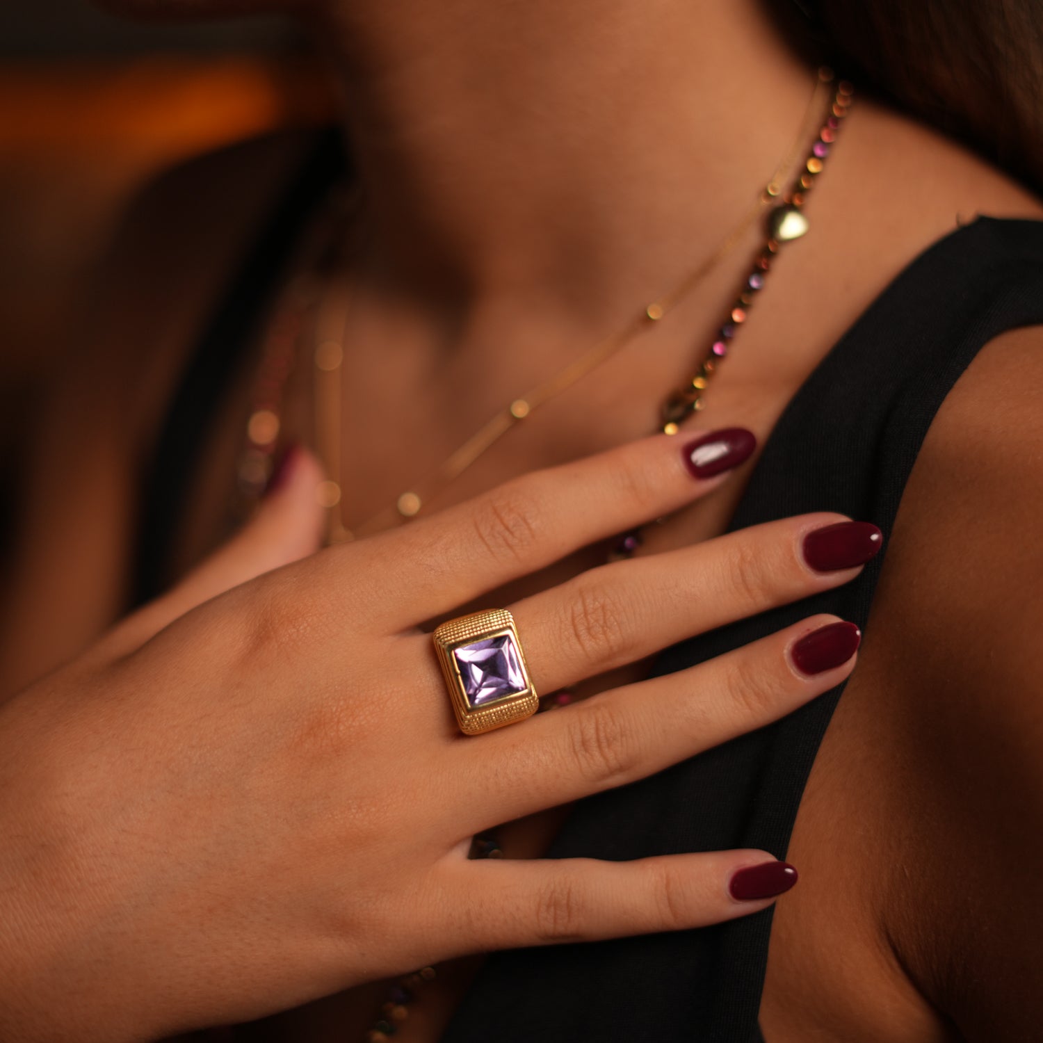 Chunky Amethyst Signet Ring with Gold Vermeil Band for a Bold and Calming Look