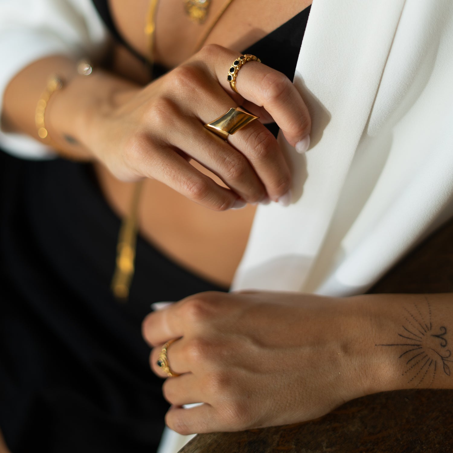 Majestic Black Onyx Adjustable Gold Statement Ring