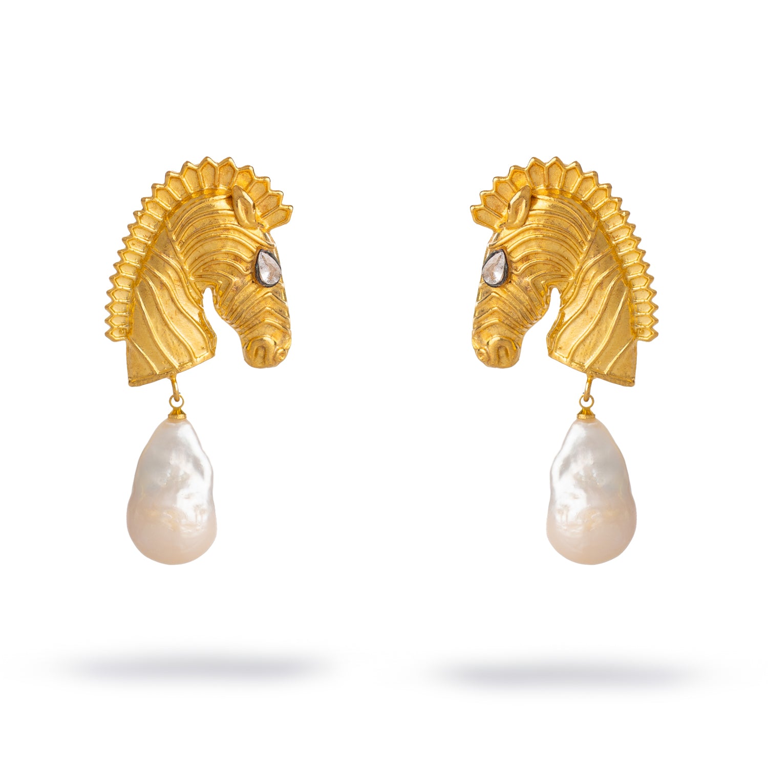 Majestic Horse & Baroque Pearl Gold Statement Earrings