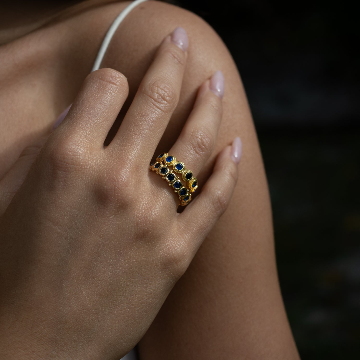 Majestic Sapphire Adjustable Gold Statement Ring